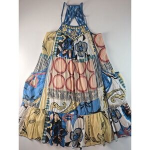 Rene Derhy Dress Small Beaded Sleeveless Mini Colorful Pockets Bohemian Designer